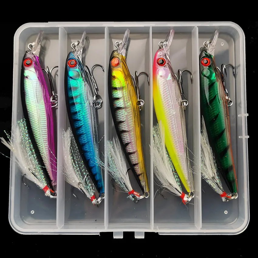 Fishing Hook Treble - 5ชิ้น/กล่อง3D เลเซอร์ Bionic Eyes เหยื่อปลาซิว-13.3g/6.8g เหยื่อแข็งพร้อมตะขอแหลมขนนกสำหรับการจับสูงสุด
